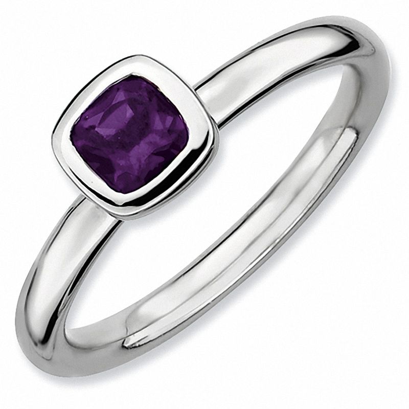 Stackable Expressions™ Cushion-Cut Amethyst Ring in Sterling Silver