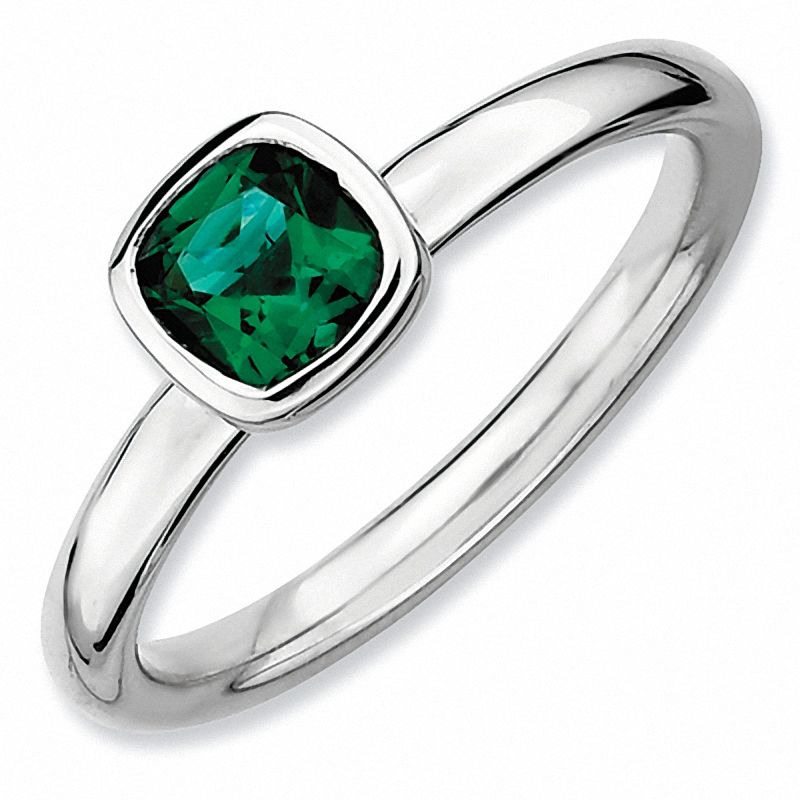 Stackable Expressions™ Cushion-Cut Lab-Created Emerald Ring in Sterling Silver