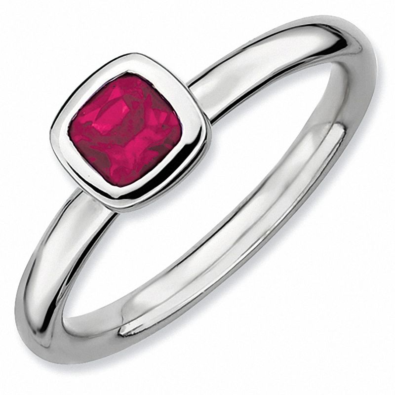 Stackable Expressions™ Cushion-Cut Lab-Created Ruby Ring in Sterling Silver