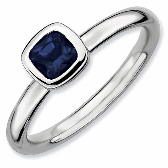 Stackable Expressionsâ¢ Cushion-Cut Lab-Created Blue Sapphire Ring in Sterling Silver