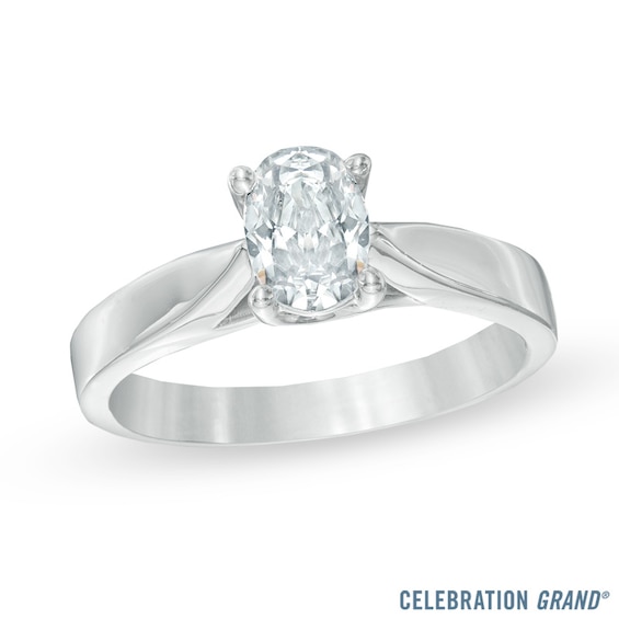 Celebration Ideal 1 CT. Oval Certified Diamond Solitaire Engagement Ring in 14K White Gold (J/I1)