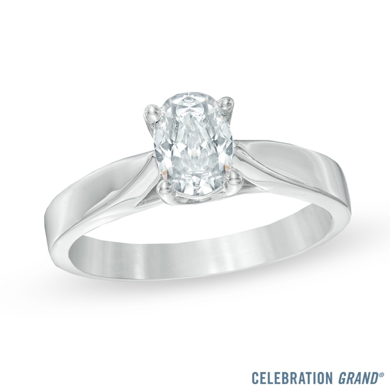 Main Image 1 of Celebration Ideal 1 CT. Oval Certified Diamond Solitaire Engagement Ring in 14K White Gold (J/I1)