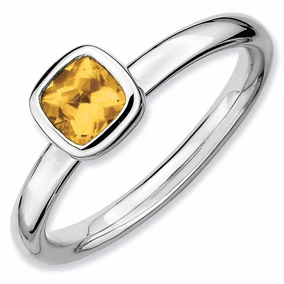 Stackable Expressionsâ¢ Cushion-Cut Citrine Ring in Sterling Silver