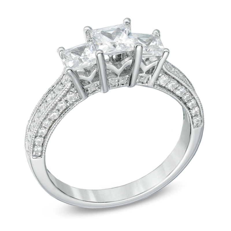 Main Image 2 of 1-1/2 CT. T.W. Princess-Cut Diamond Past Present Future® Ring in 14K White Gold