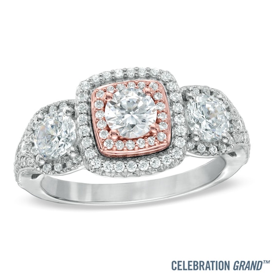 Celebration Ideal 1-1/2 CT. T.w. Certified Diamond Three-Stone Engagement Ring in 14K Two-Tone Gold (J/I1)
