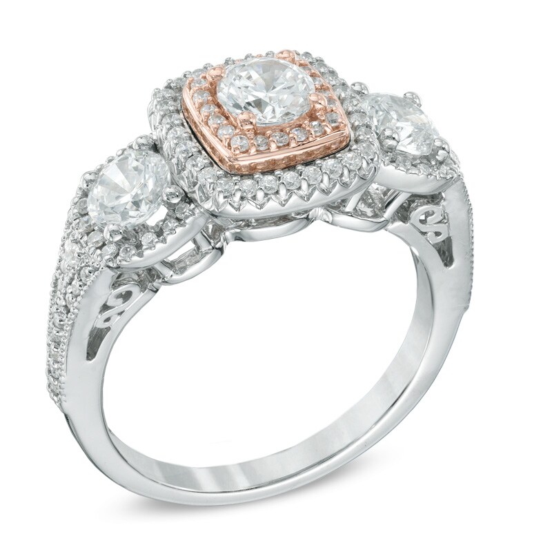 Main Image 2 of Celebration Ideal 1-1/2 CT. T.W. Certified Diamond Three-Stone Engagement Ring in 14K Two-Tone Gold (J/I1)