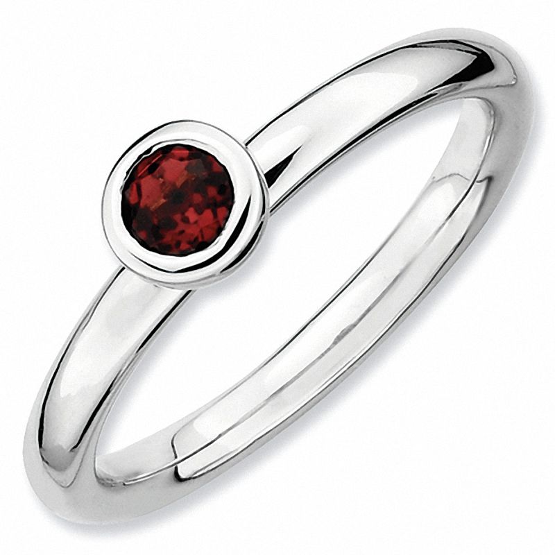 Stackable Expressions™ Garnet Solitaire Low Profile Ring in Sterling Silver