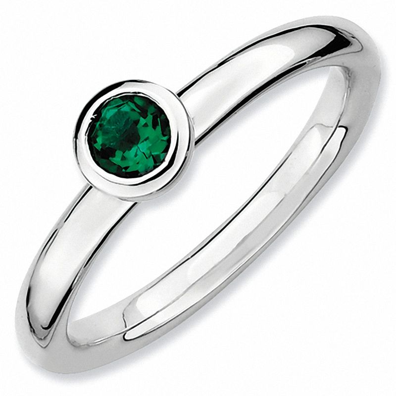 Stackable Expressions™ Lab-Created Emerald Solitaire Low Profile Ring in Sterling Silver