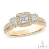 Thumbnail Image 0 of Vera Wang Love Collection 1 CT. T.W. Princess-Cut Diamond Three Stone Frame Engagement Ring in 14K Gold