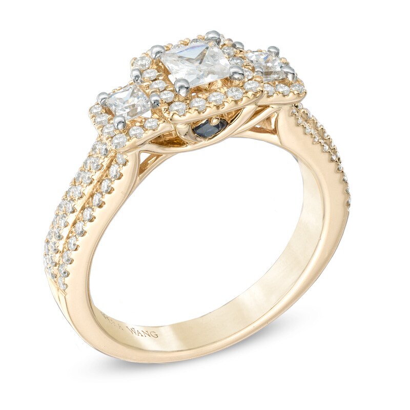 Main Image 2 of Vera Wang Love Collection 1 CT. T.W. Princess-Cut Diamond Three Stone Frame Engagement Ring in 14K Gold