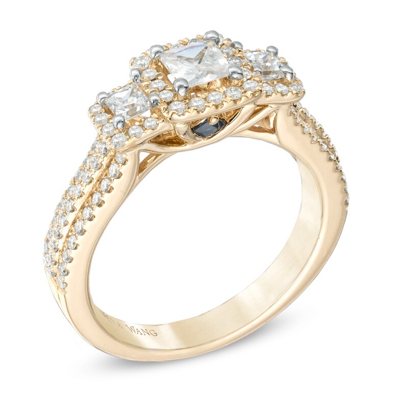 Vera Wang Love Collection 1 CT. T.W. Princess-Cut Diamond Three Stone Frame Engagement Ring in 14K Gold