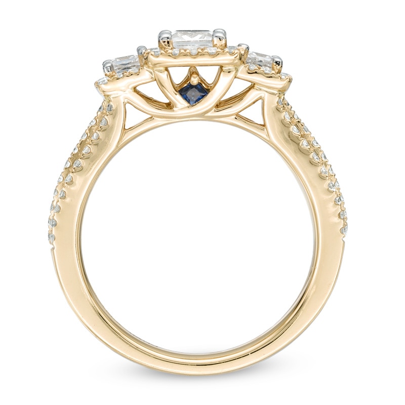 Vera Wang Love Collection 1 CT. T.W. Princess-Cut Diamond Three Stone Frame Engagement Ring in 14K Gold
