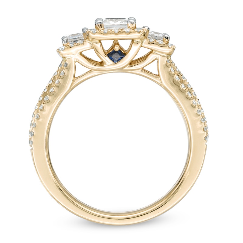 Main Image 3 of Vera Wang Love Collection 1 CT. T.W. Princess-Cut Diamond Three Stone Frame Engagement Ring in 14K Gold
