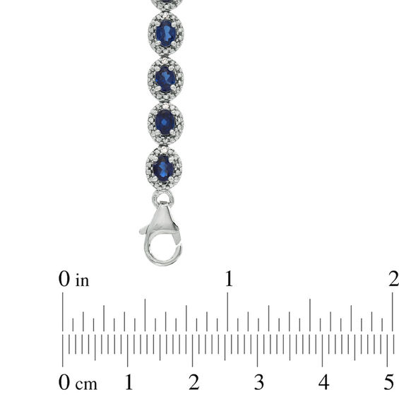 Oval Lab-Created Blue Sapphire and Diamond Accent Frame Bracelet in Sterling Silver - 7.5" Oval Lab-Created Blue Sapphire and Diamond Accent Frame Bracelet in Sterling Silver - 7.5"