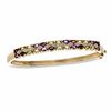 Thumbnail Image 0 of Oval Multi-Gemstone and Diamond Accent Bangle in Sterling Silver with 18K Gold Plate - 7.25"