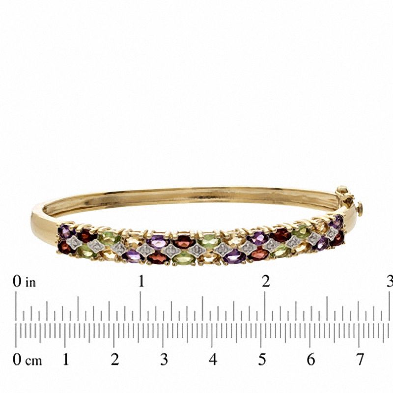 Main Image 2 of Oval Multi-Gemstone and Diamond Accent Bangle in Sterling Silver with 18K Gold Plate - 7.25"