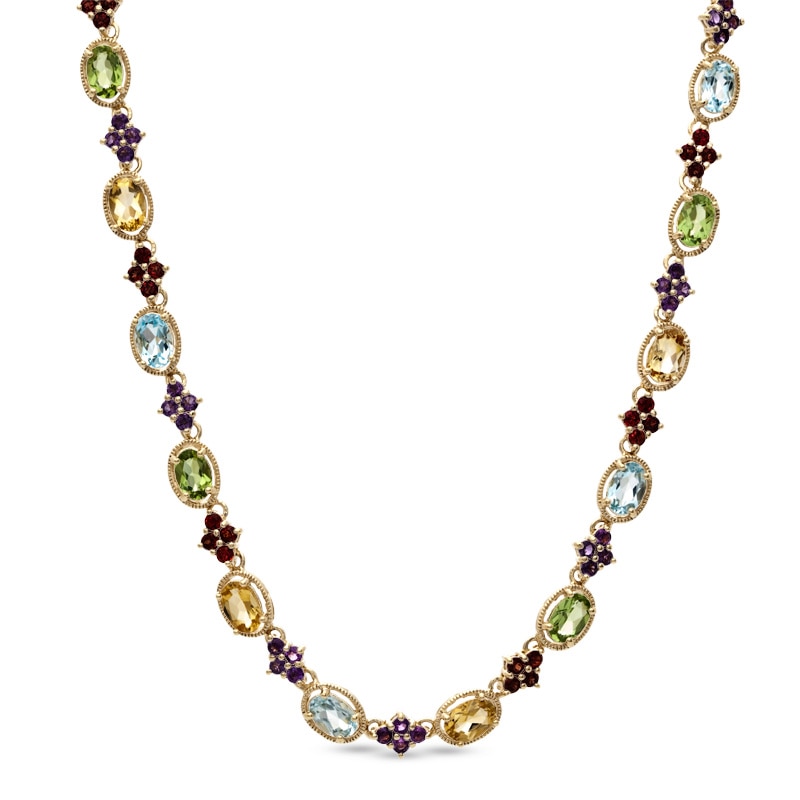 Oval Multi-Gemstone Necklace in Sterling Silver with 18K Gold Plate