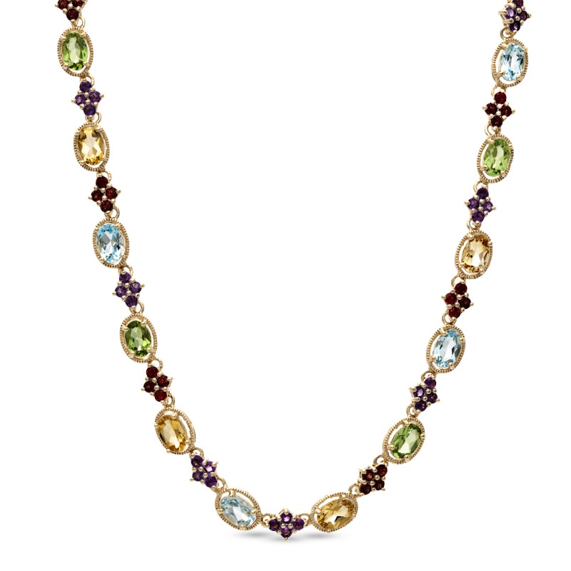 Main Image 1 of Oval Multi-Gemstone Necklace in Sterling Silver with 18K Gold Plate