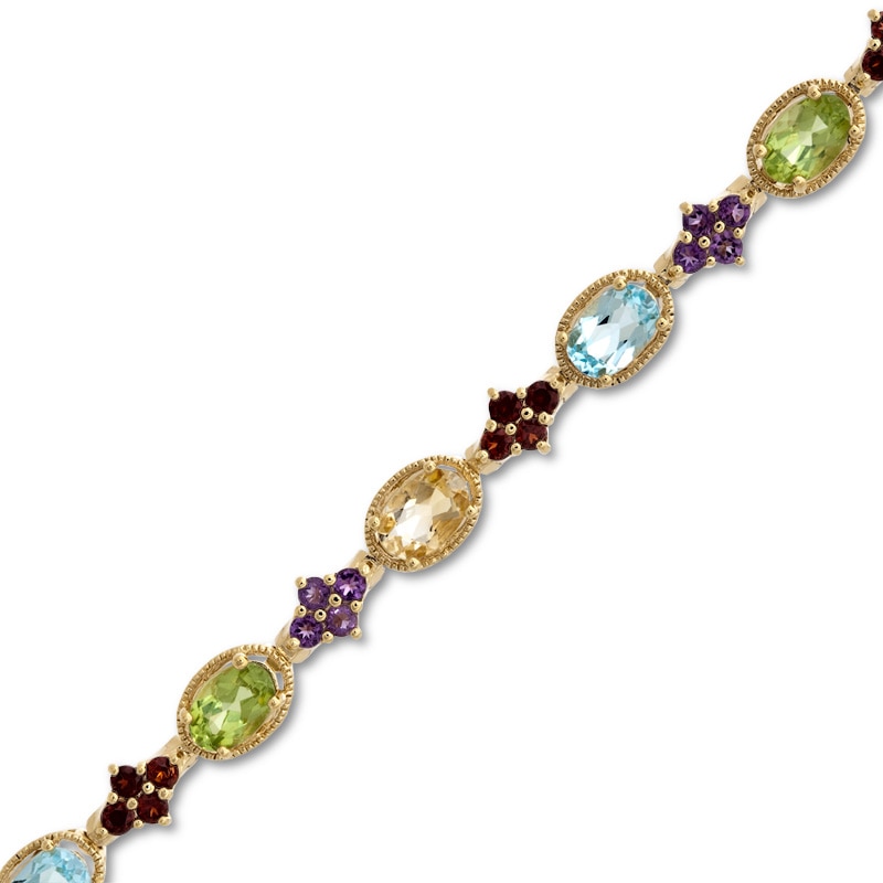 Main Image 1 of Oval Multi-Gemstone Bracelet in Sterling Silver with 18K Gold Plate - 7.25"