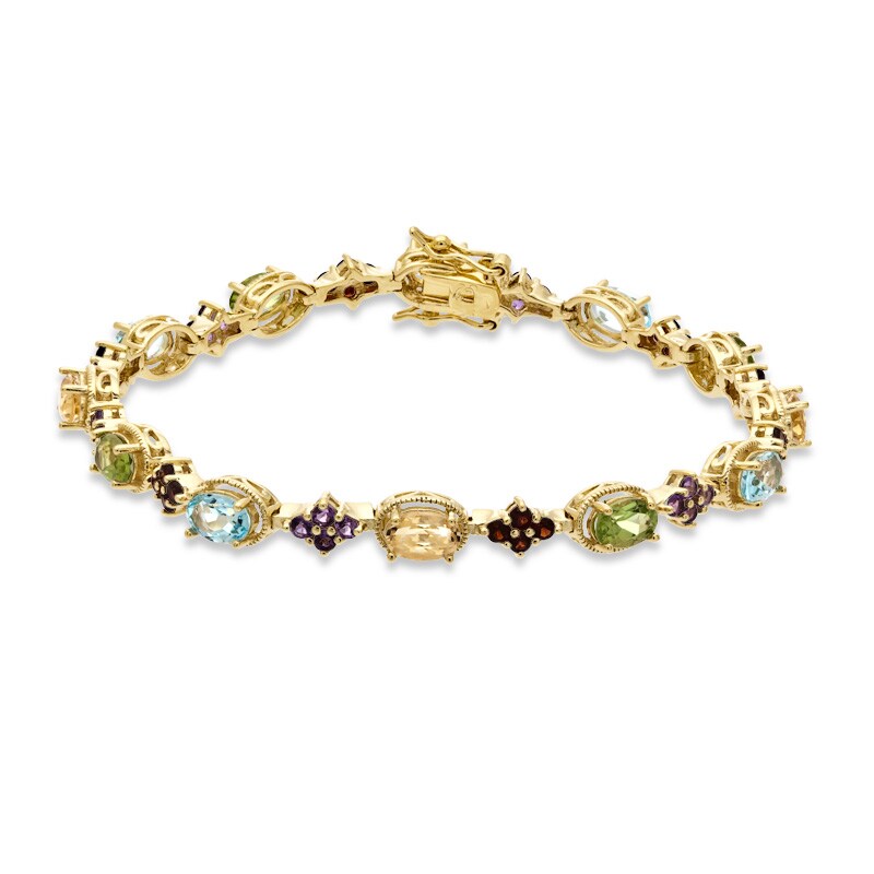 Oval Multi-Gemstone Bracelet in Sterling Silver with 18K Gold Plate - 7.25"