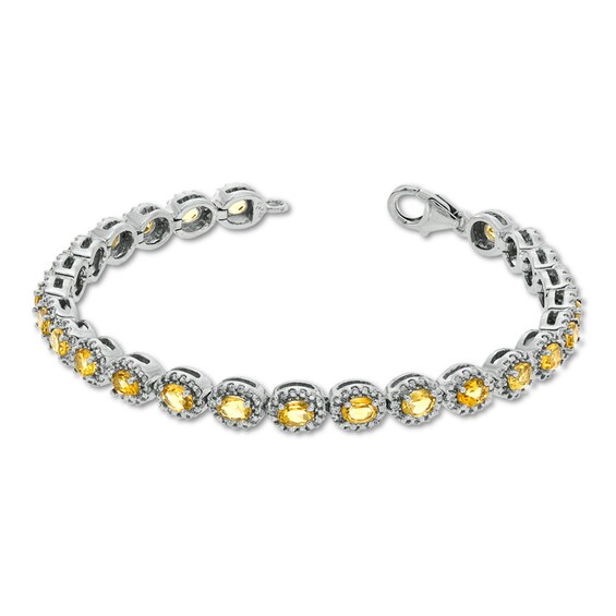 Oval Lab-Created Yellow Sapphire and 1/15 CT. T.w. Diamond Bracelet in Sterling Silver - 7.5"