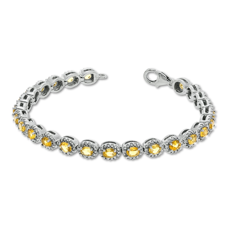 Main Image 2 of Oval Lab-Created Yellow Sapphire and 1/15 CT. T.W. Diamond Bracelet in Sterling Silver - 7.5"