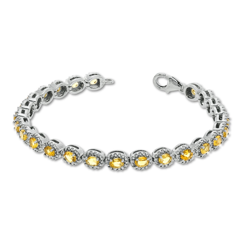 Oval Lab-Created Yellow Sapphire and 1/15 CT. T.W. Diamond Bracelet in Sterling Silver - 7.5"