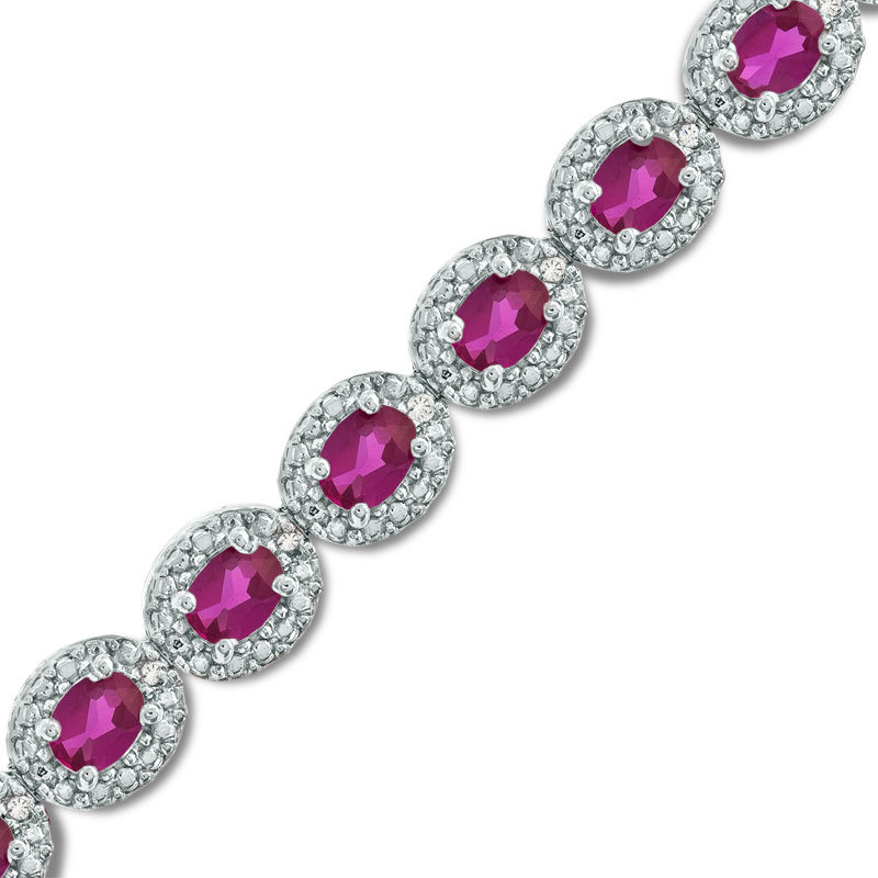 Oval Lab Created Ruby and Diamond Accent Frame Bracelet in Sterling Silver 7.5 Zales