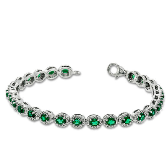 アクセサリー EmeraldValleyTurquoise sterling bracelet Oval Lab-Created Emerald and Diamond Accent Frame Bracelet