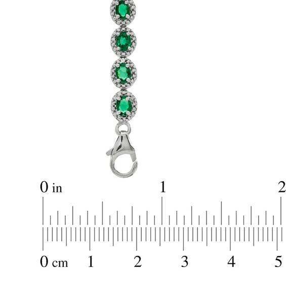 Oval Lab-Created Emerald and Diamond Accent Frame Bracelet in Sterling Silver - 7.5"