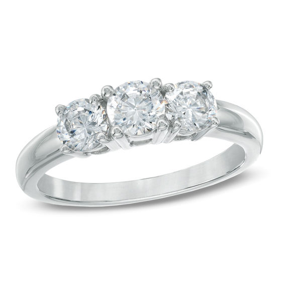 Celebration Ideal 1 CT. T.w. Certified Diamond Three Stone Engagement Ring in 14K White Gold (J/I1)