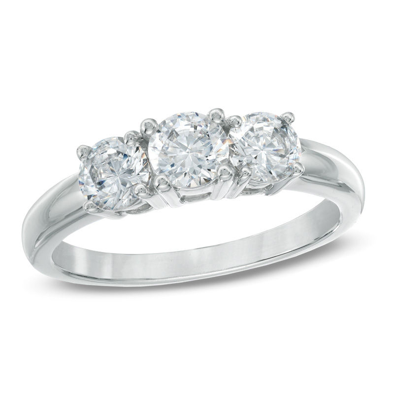 Main Image 1 of Celebration Ideal 1 CT. T.W. Certified Diamond Three Stone Engagement Ring in 14K White Gold (J/I1)