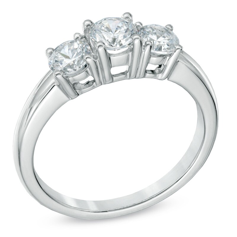 Celebration Ideal 1 CT. T.W. Diamond Three Stone Engagement Ring in 14K White Gold (J/I1)