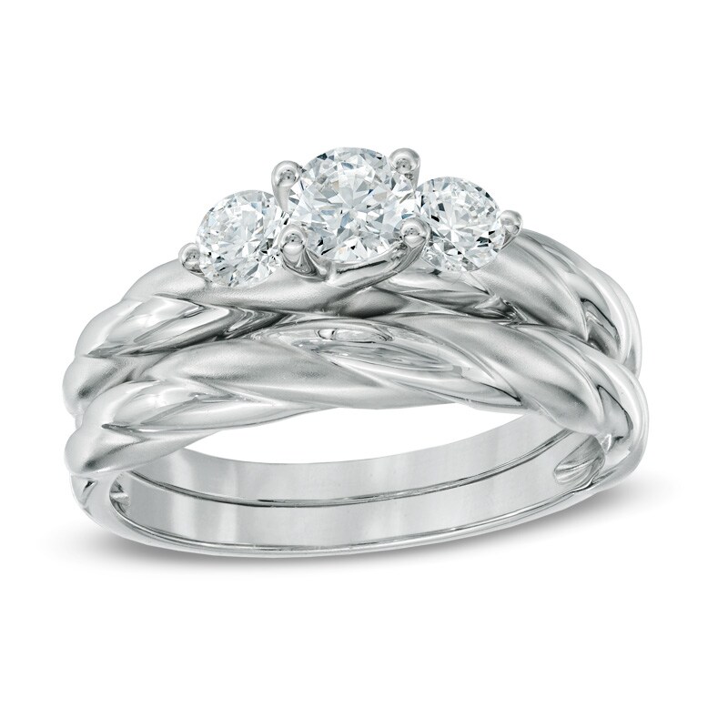 Main Image 1 of 3/4 CT. T.W. Diamond Past Present Future® Bridal Set in 14K White Gold