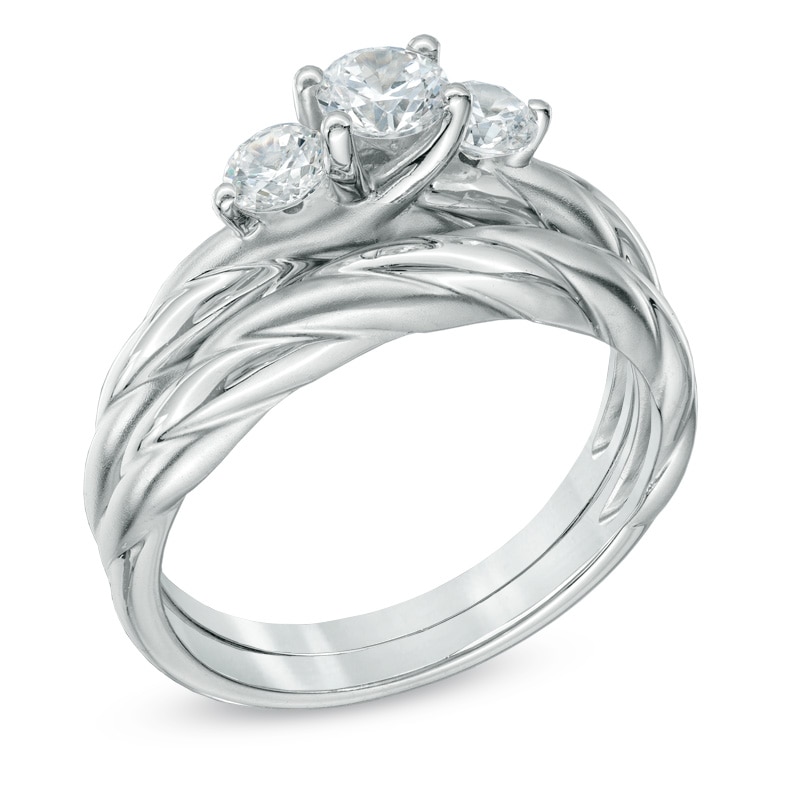 Main Image 2 of 3/4 CT. T.W. Diamond Past Present Future® Bridal Set in 14K White Gold