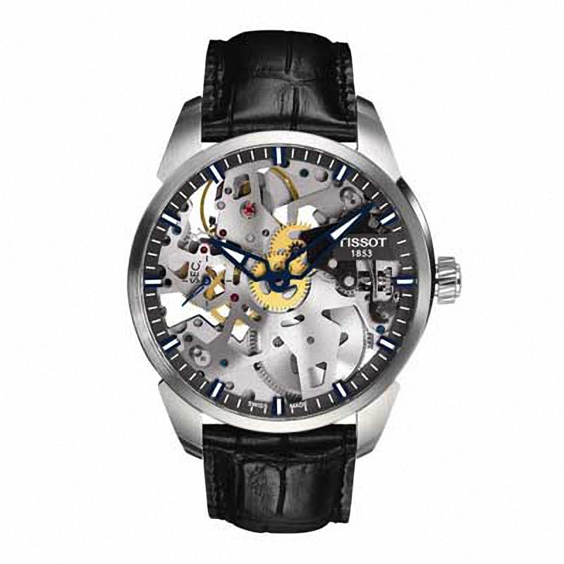 Main Image 1 of Men's Tissot T-Complication Squelette Automatic Strap Watch with Skeleton Dial (Model: T070.405.16.411.00)