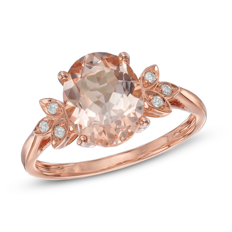 Main Image 1 of Oval Morganite and Diamond Accent Ring in 10K Rose Gold