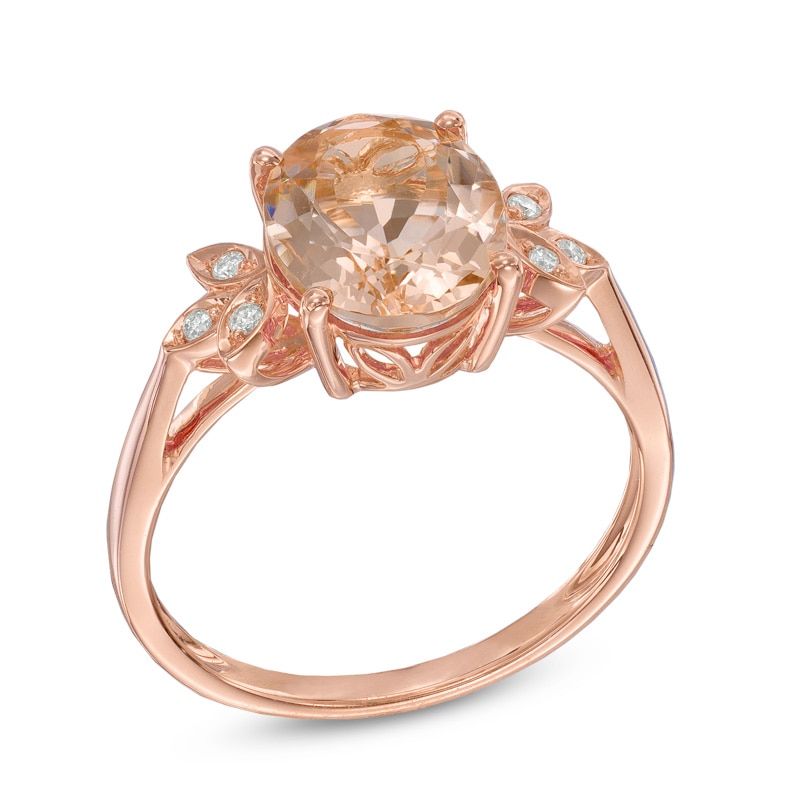 Main Image 2 of Oval Morganite and Diamond Accent Ring in 10K Rose Gold