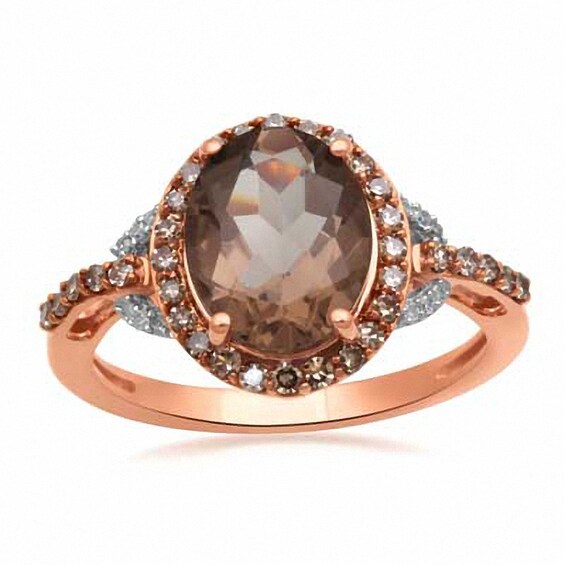 Oval Smoky Quartz and 1/3 CT. T.w. Enhanced Champagne and White Diamond Ring in 10K Rose Gold