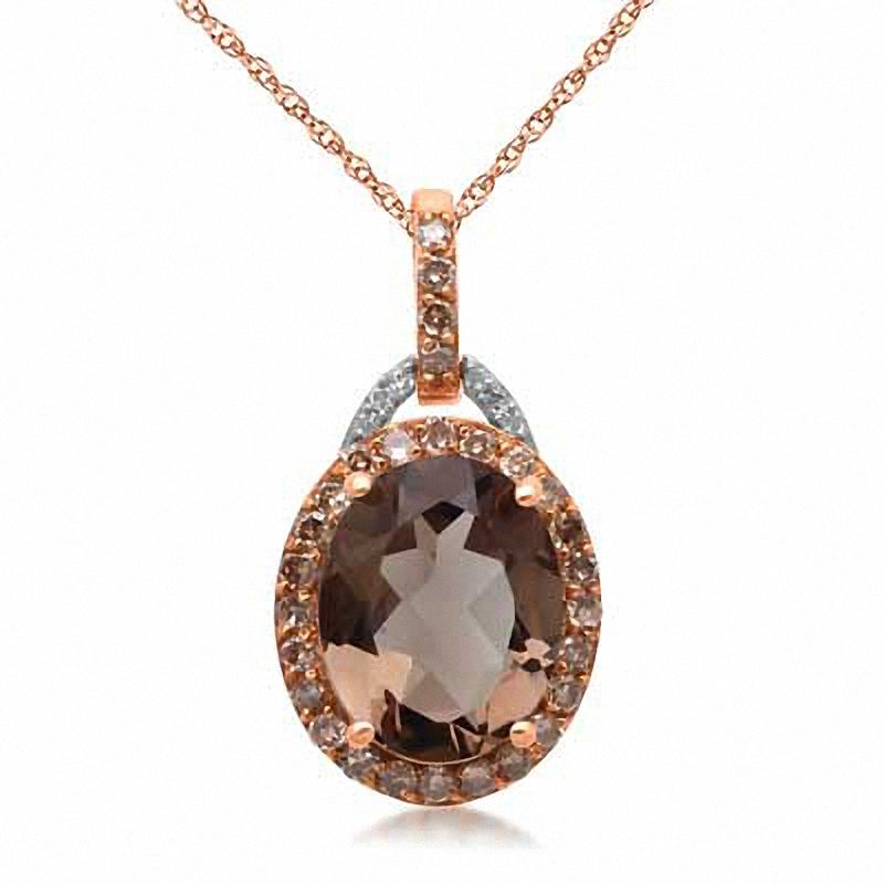 Oval Smoky Quartz and 1/4 CT. T.W. Enhanced Champagne and White Diamond Pendant in 10K Rose Gold