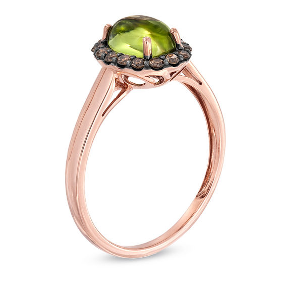 Oval Peridot and 1/4 CT. T.w. Enhanced Champagne Diamond Ring in 10K Rose Gold