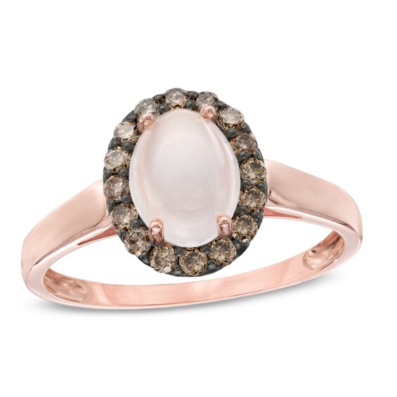 Oval Moonstone and 1/4 CT. T.w. Enhanced Champagne Diamond Ring in 10K Rose Gold