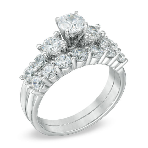2 CT. T.w. Diamond Three Stone Bridal Set in 14K White Gold