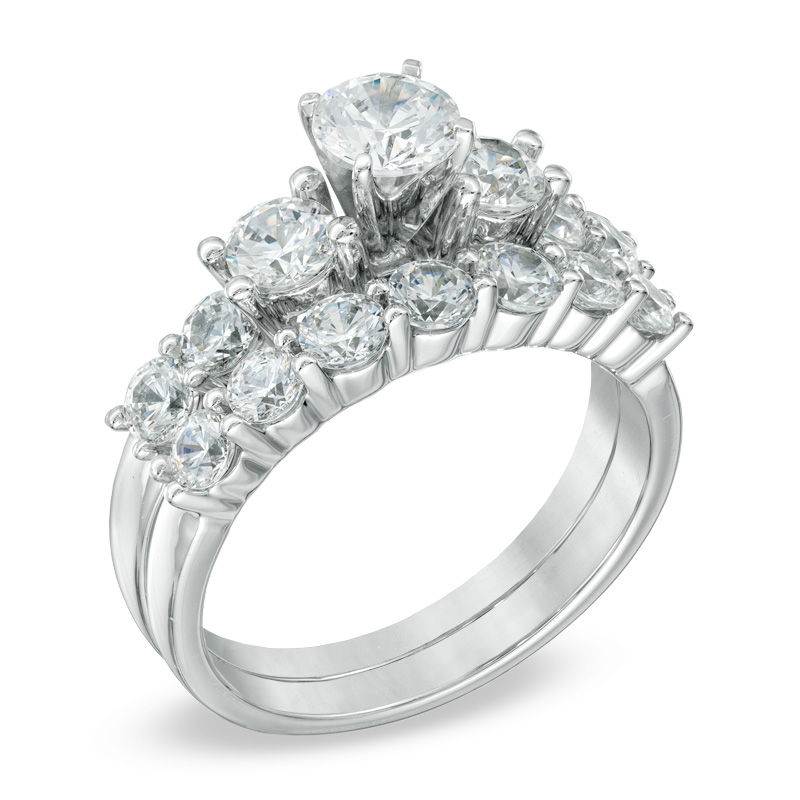 2 CT. T.W. Diamond Three Stone Bridal Set in 14K White Gold