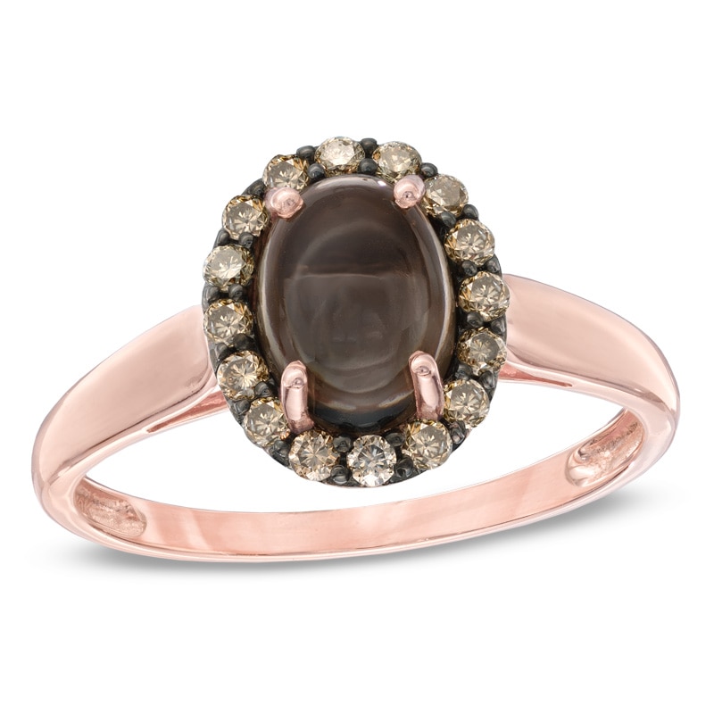 Main Image 1 of Oval Smoky Quartz and 1/4 CT. T.W. Enhanced Champagne Diamond Ring in 10K Rose Gold