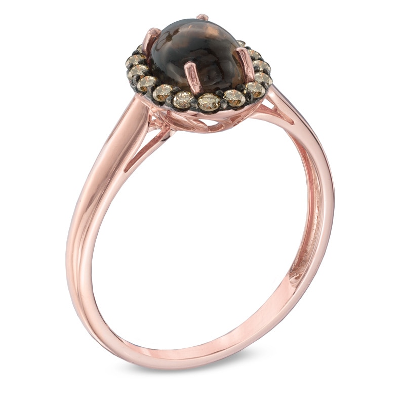 Main Image 2 of Oval Smoky Quartz and 1/4 CT. T.W. Enhanced Champagne Diamond Ring in 10K Rose Gold