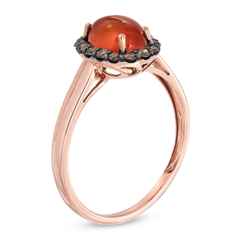 Oval Fire Opal and 1/4 CT. T.W. Enhanced Champagne Diamond Ring in 10K Rose Gold