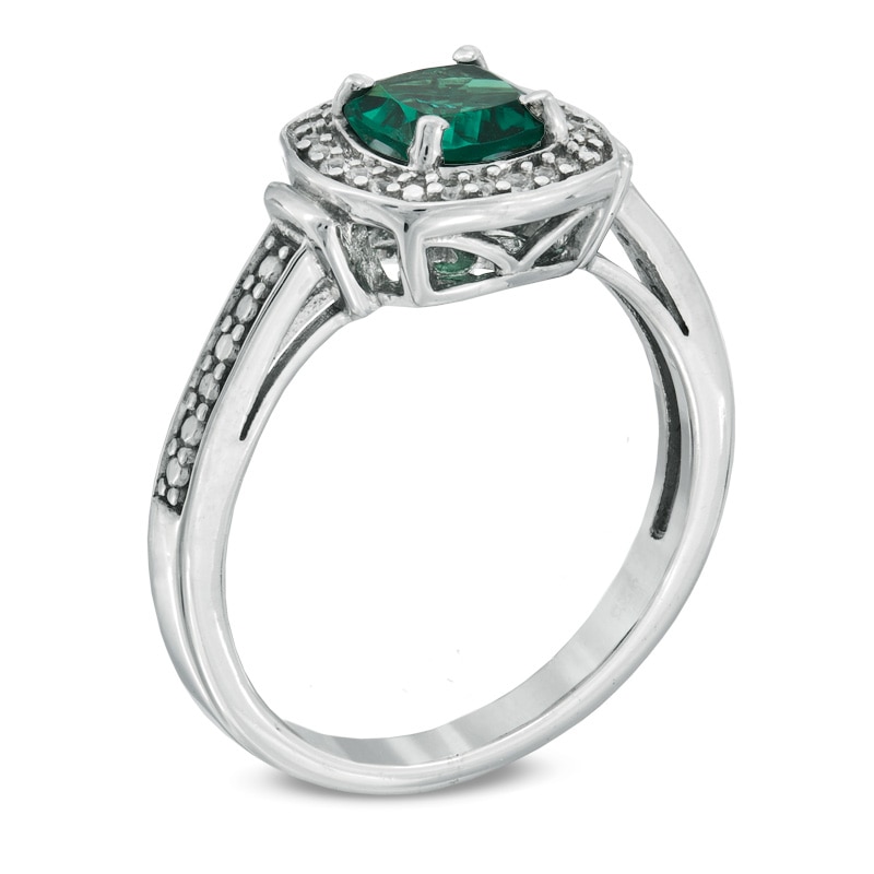 Main Image 2 of 6.0mm Cushion-Cut Lab-Created Emerald and Lab-Created White Sapphire Pendant and Ring Set in Sterling Silver - Size 7