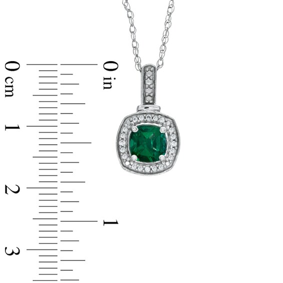 6.0mm Cushion-Cut Lab-Created Emerald and Lab-Created White Sapphire Pendant and Ring Set in Sterling Silver - Size 7