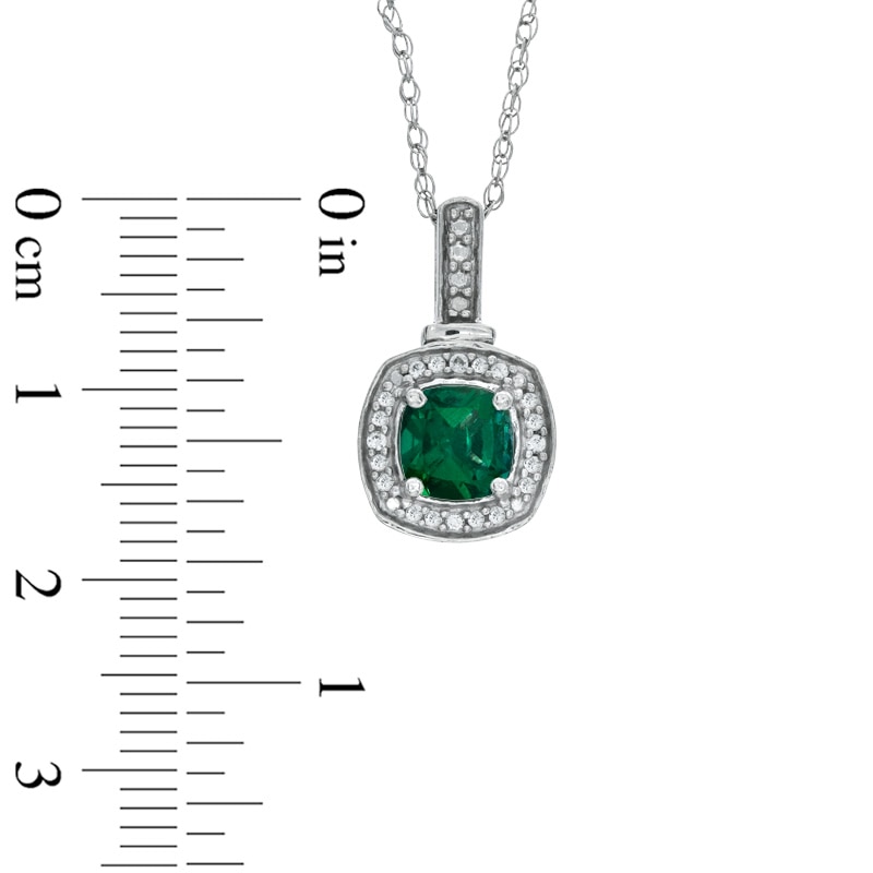 Main Image 3 of 6.0mm Cushion-Cut Lab-Created Emerald and Lab-Created White Sapphire Pendant and Ring Set in Sterling Silver - Size 7